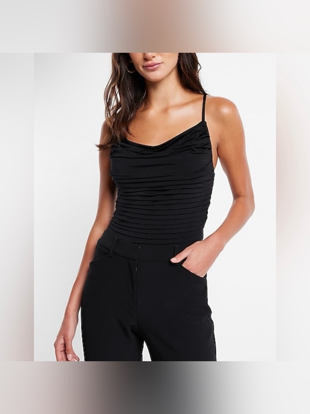 Express Black Ruched Cross Back Spaghetti Strap Top